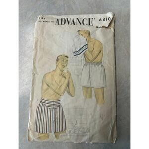 Vintage 40's-50's Advance Pattern #6810 Men's Boxer Shorts Waist 22-34"